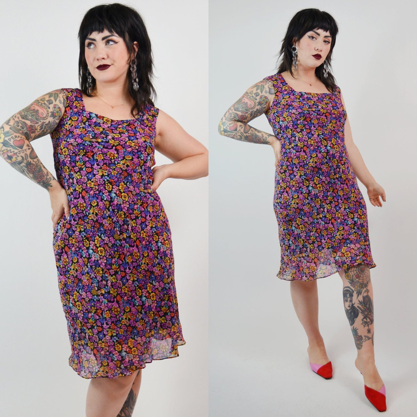 SMALL Silk Floral Bias Cut Dress
