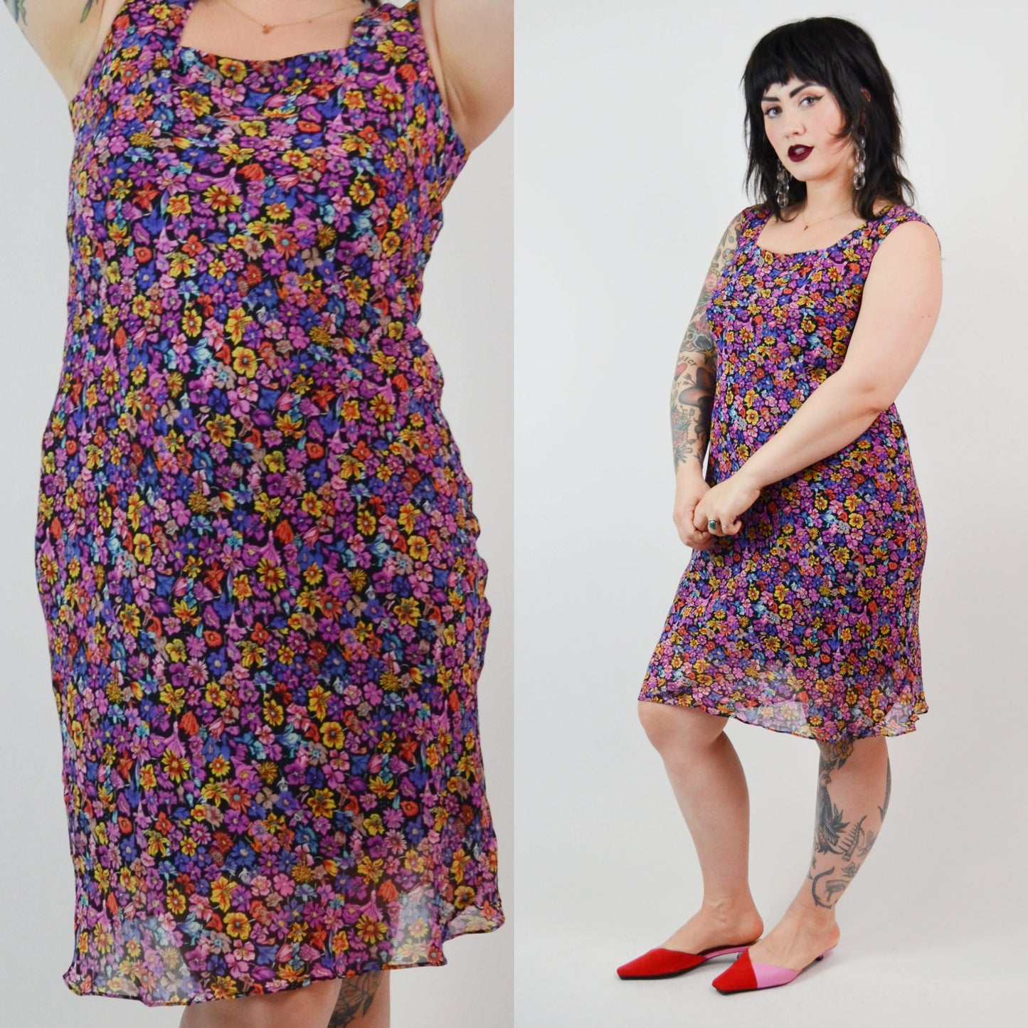 SMALL Silk Floral Bias Cut Dress