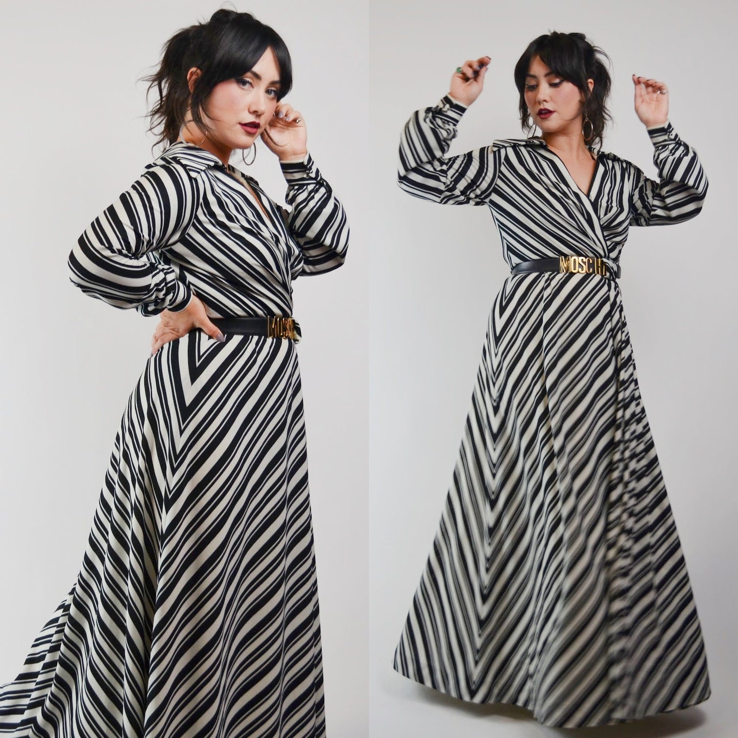 1970s ESTAVEZ - Eva Gabor Long Stripe Maxi Dress - Medium