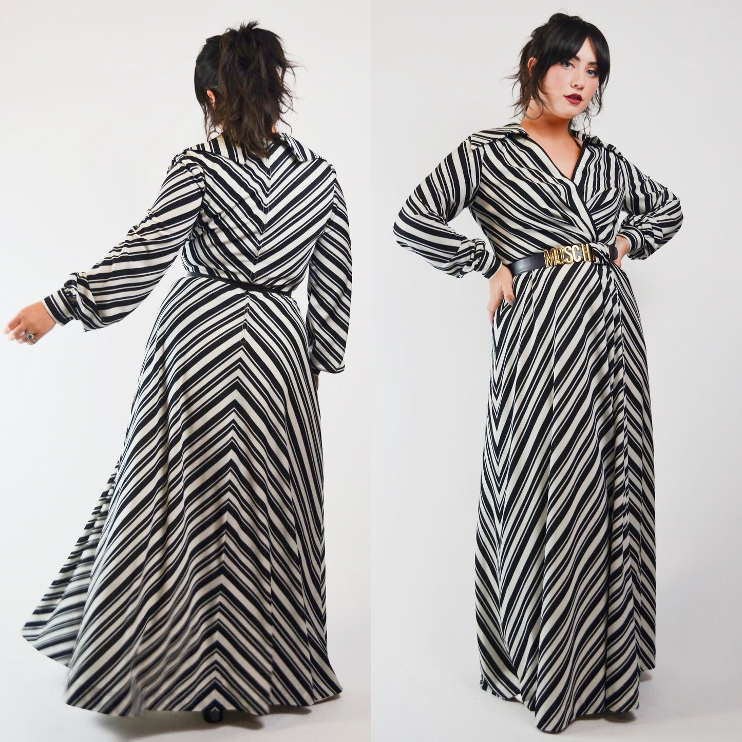 1970s ESTAVEZ - Eva Gabor Long Stripe Maxi Dress - Medium