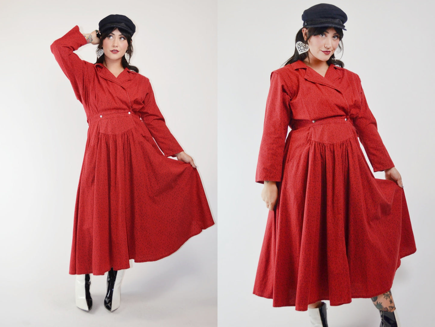 1990s Red LEOPARD Print Cotton Dress - Small - Medium