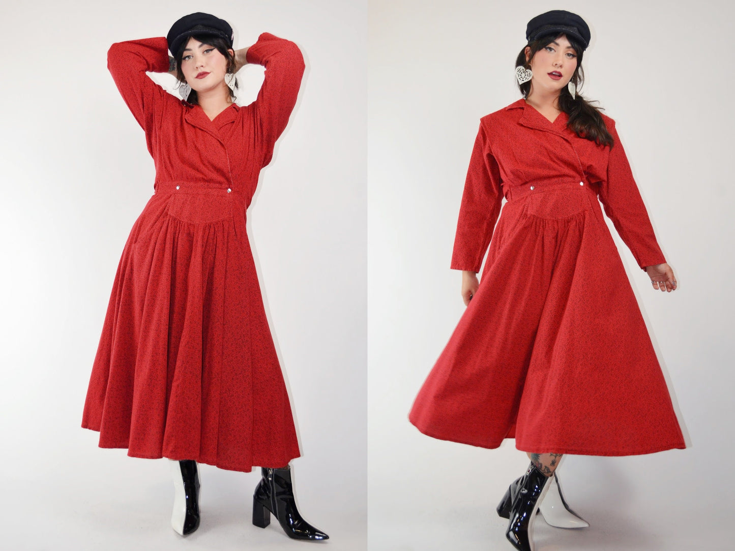 1990s Red LEOPARD Print Cotton Dress - Small - Medium