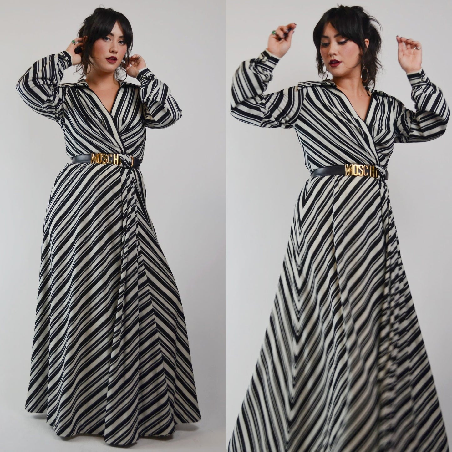 1970s ESTAVEZ - Eva Gabor Long Stripe Maxi Dress - Medium