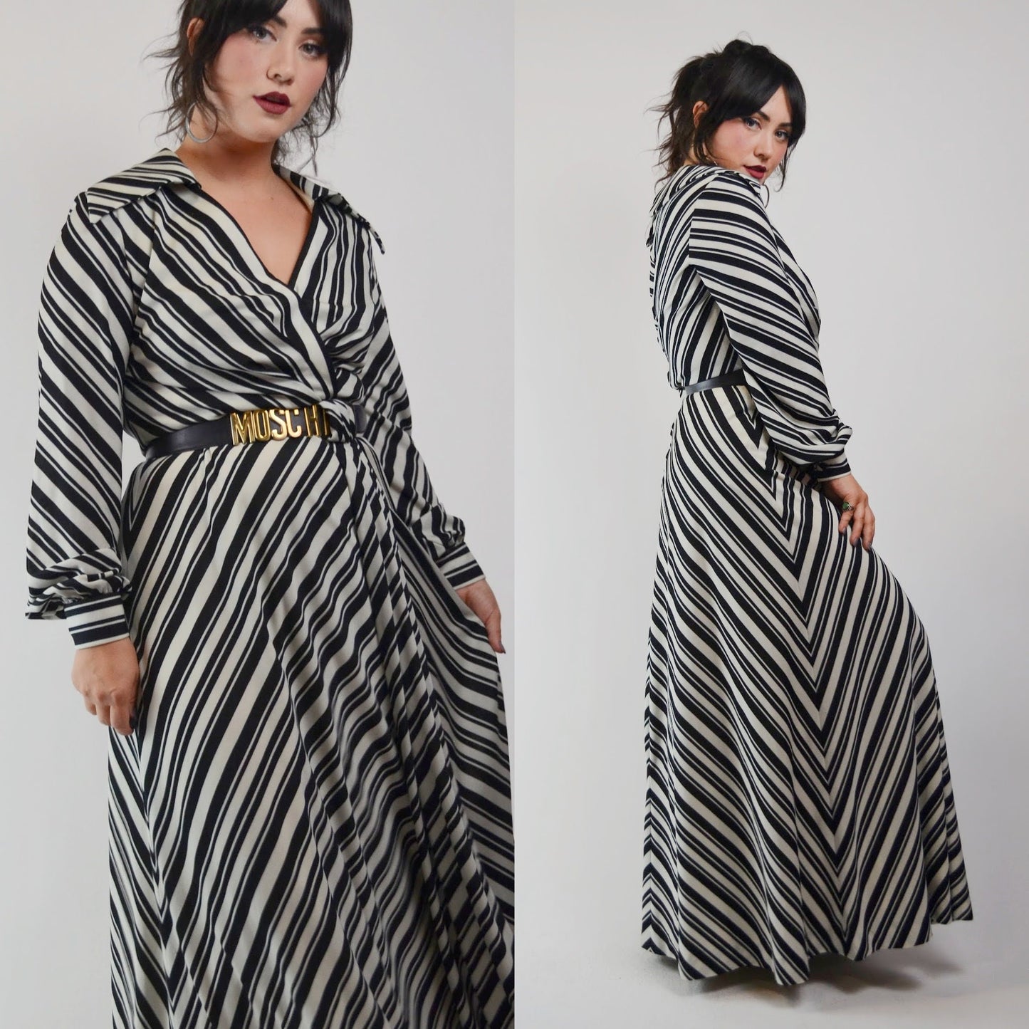 1970s ESTAVEZ - Eva Gabor Long Stripe Maxi Dress - Medium