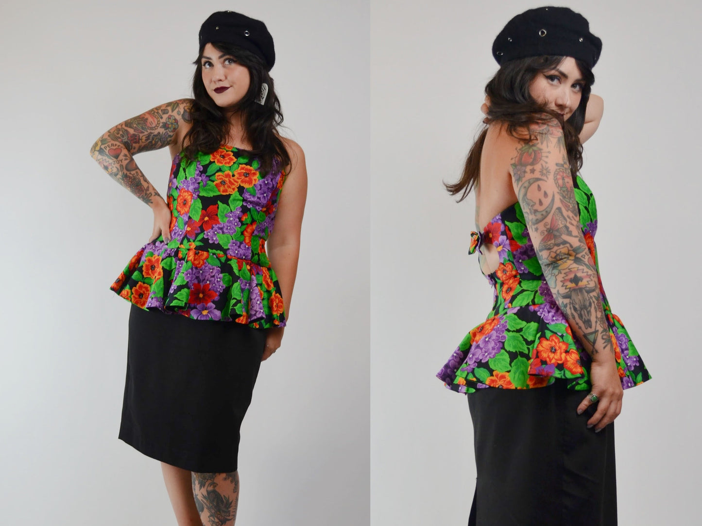 1990s Floral Strapless Dress Vintage AJ BARI Party Dress - MEDIUM