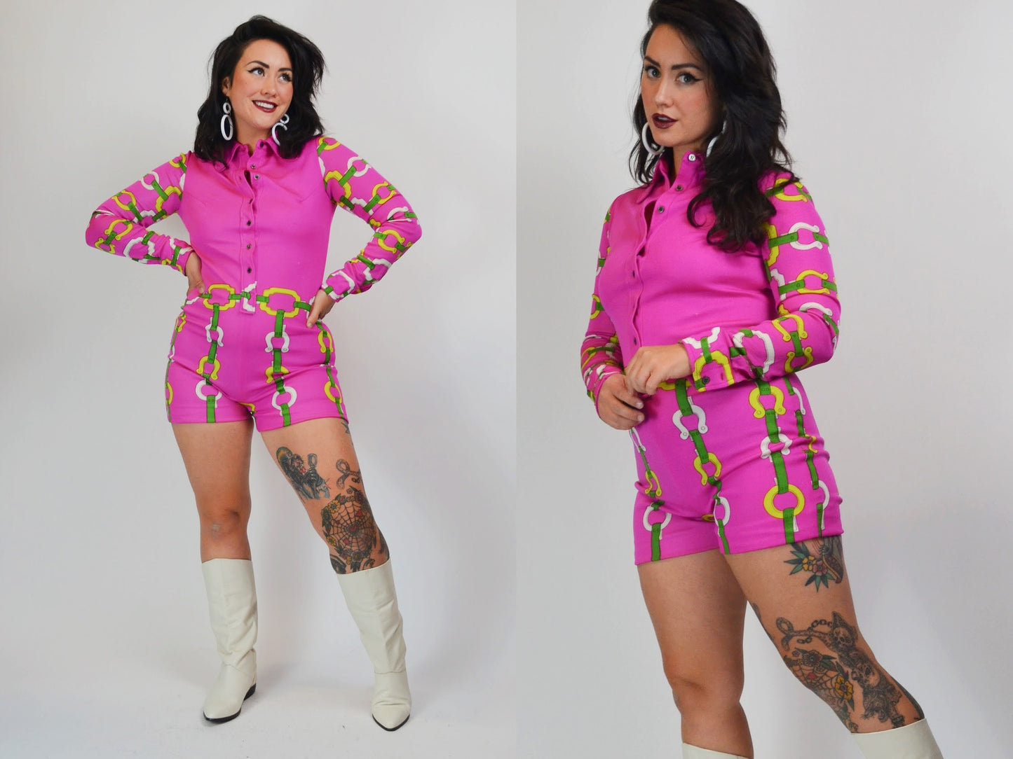 1970s Hot Pink Vintage Romper Hot Pants The Swank Shop - Medium