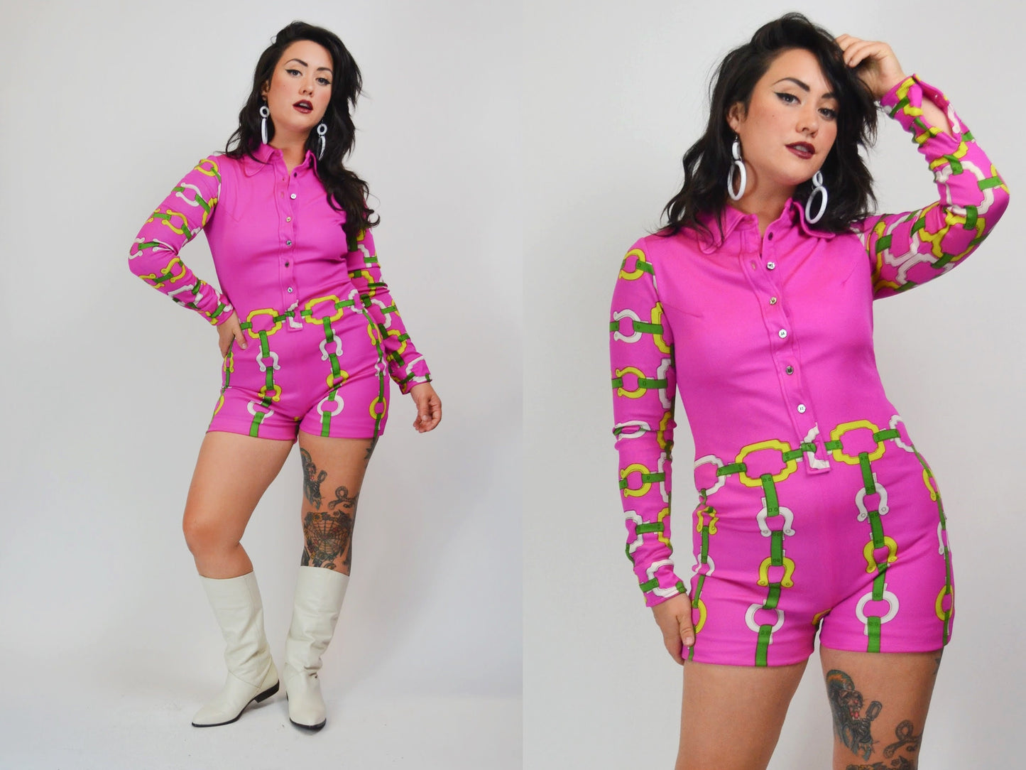 1970s Hot Pink Vintage Romper Hot Pants The Swank Shop - Medium
