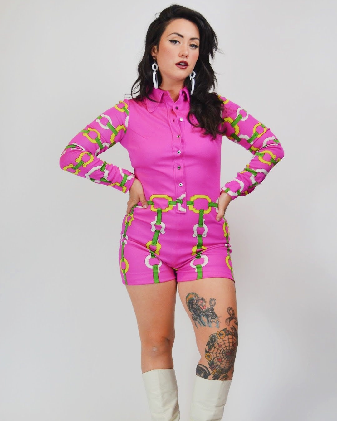 1970s Hot Pink Vintage Romper Hot Pants The Swank Shop - Medium