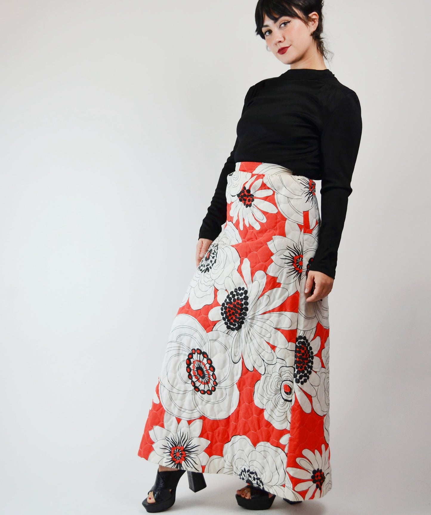 1960s Floral Quilted Maxi Dress Vintage