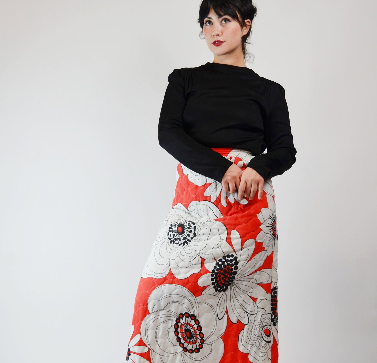 1960s Floral Quilted Maxi Dress Vintage