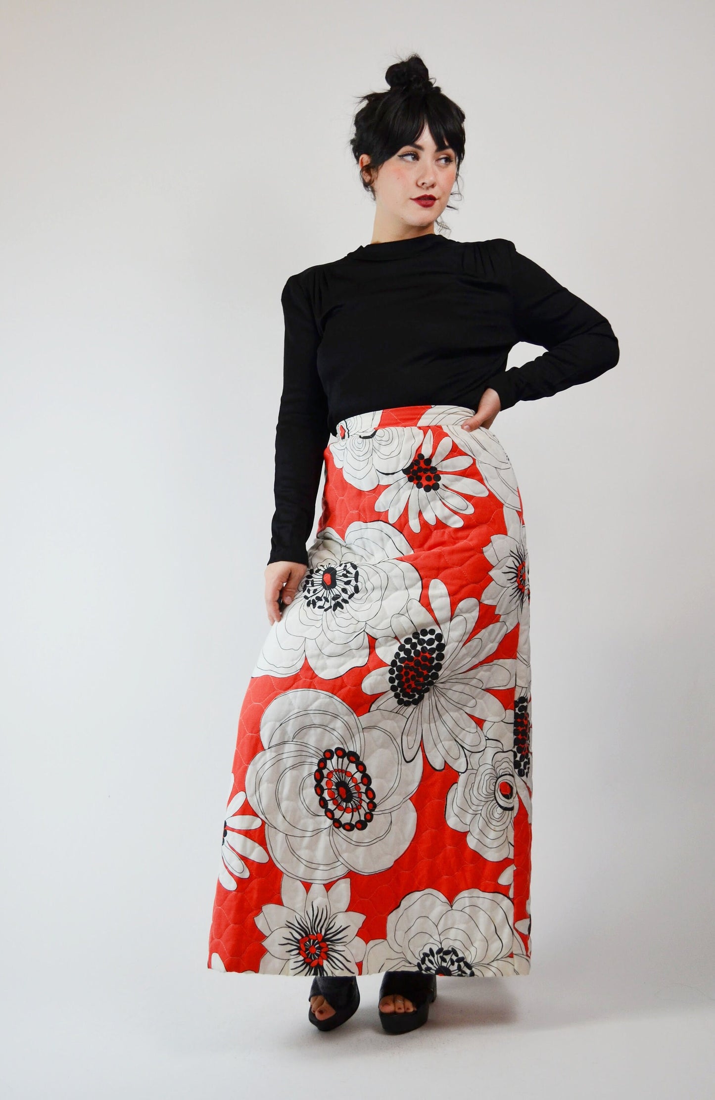 1960s Floral Quilted Maxi Dress Vintage