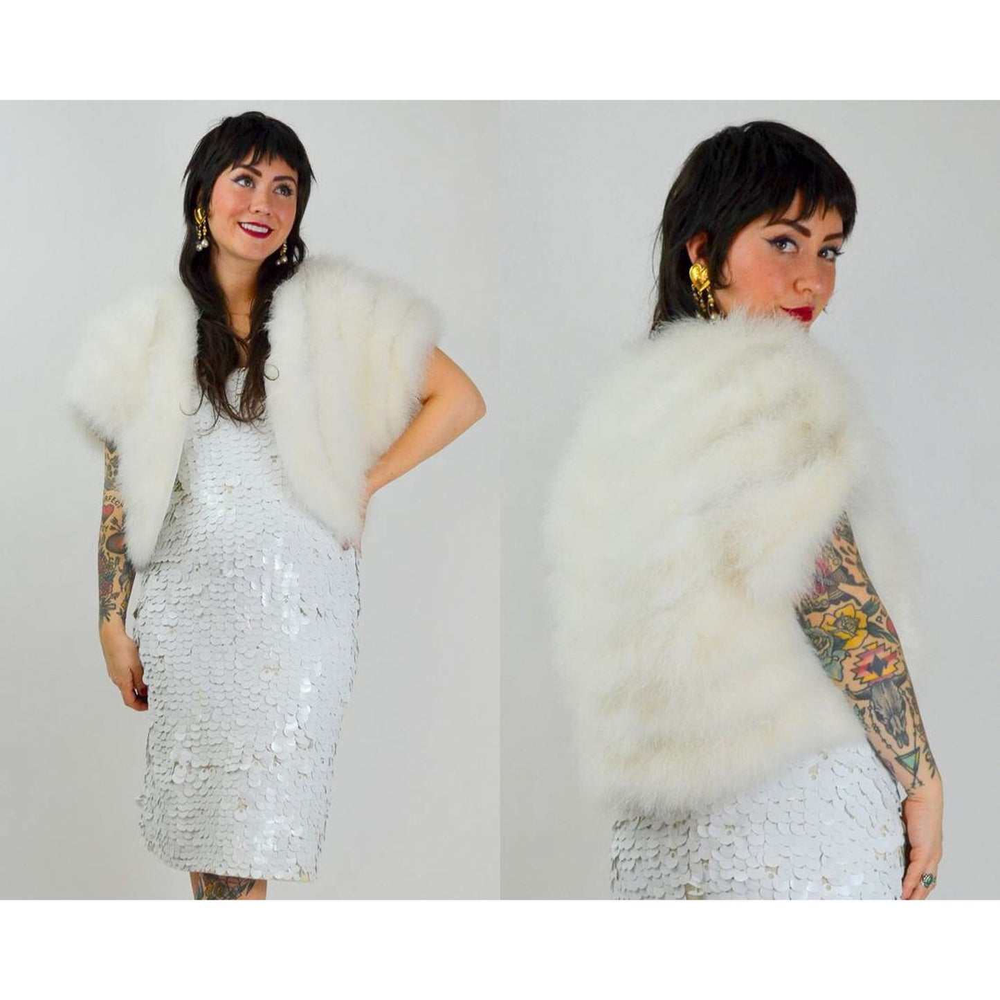 1960s Medium GENE SHELLY Sequin Dress – Vintage White Wiggle Hourglass Cocktail Dress