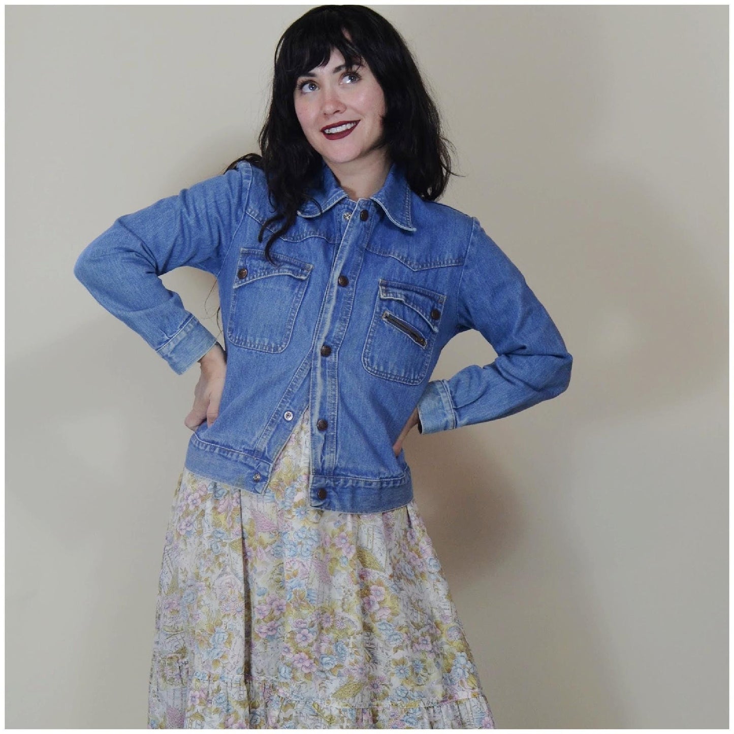 1960s XS Jean Jacket - Vintage Faded Blue Snap Button Faded Denim Coat