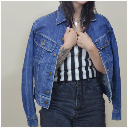 1970s Small LEE Jean Jacket - Vintage Button Down Dark Denim Coat