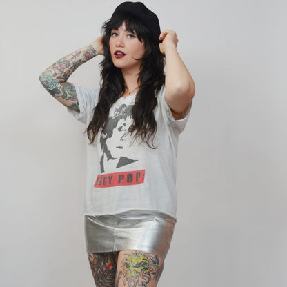 1970s Medium IGGY POP Shirt – Vintage Rare Band Tee 70s Paper Thin Graphic T-Shirt Black and Red Print Punk Rock Collectible Tee