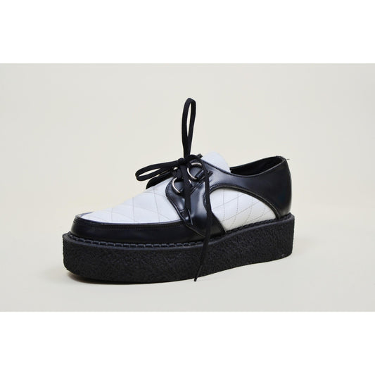 1990s 7 Men's CREEPER Platform Shoes - Vintage Black and White Chunky Loafers