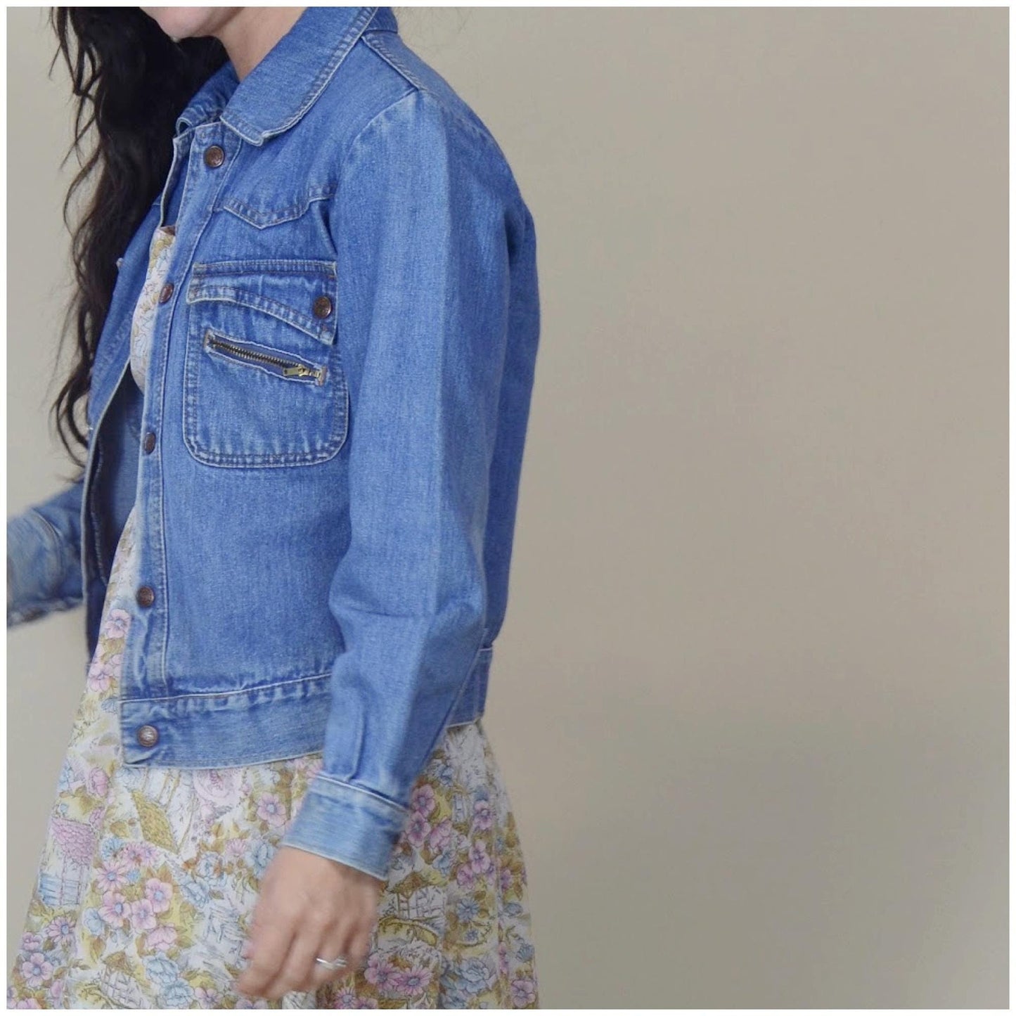 1960s XS Jean Jacket - Vintage Faded Blue Snap Button Faded Denim Coat