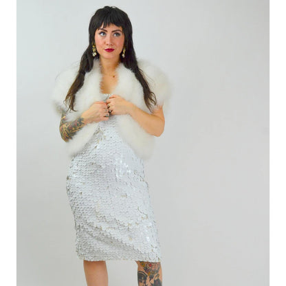 1960s Medium GENE SHELLY Sequin Dress – Vintage White Wiggle Hourglass Cocktail Dress