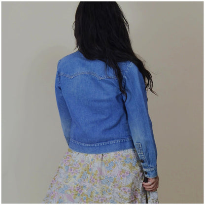 1960s XS Jean Jacket - Vintage Faded Blue Snap Button Faded Denim Coat