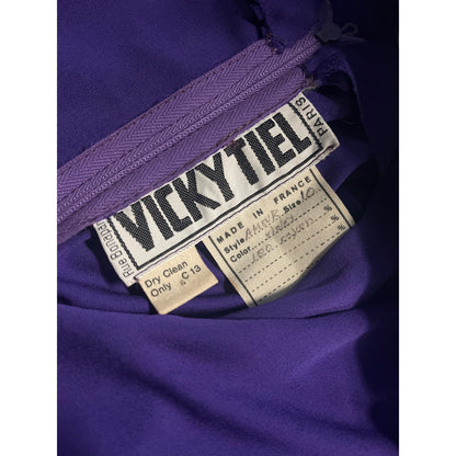 1980s Medium VICKY TIEL Dress – Vintage Purple Designer Ruched Draped Tulip Skirt Cocktail Dress
