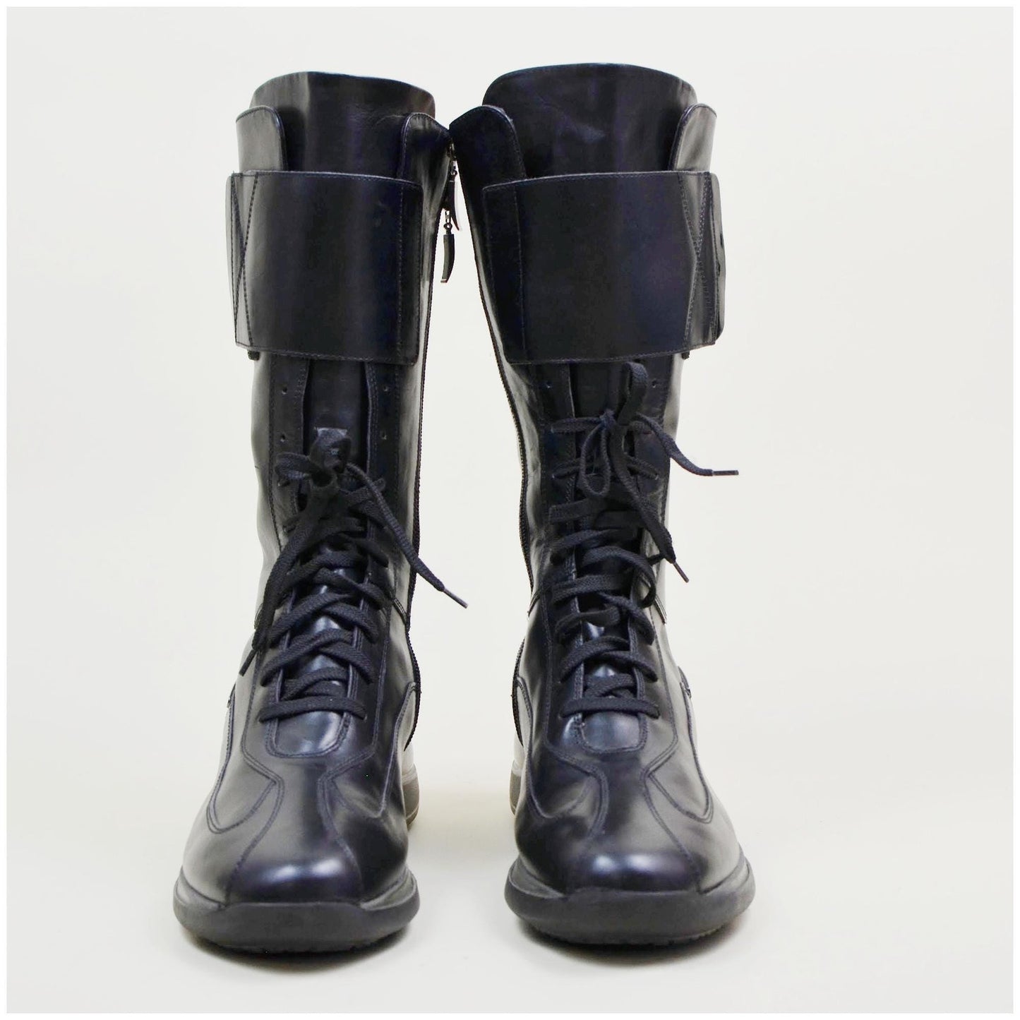 2000s 9 CEASAR PACIOTTI Tall Boots – Vintage Matrix Y2K Lace-up Black Leather Ankle Boots
