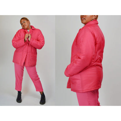 1980 XL Pink Puffy Jacket – Vintage Hot Pink Puffer Winter Coat
