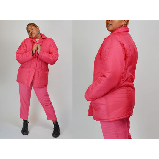 1980 XL Pink Puffy Jacket – Vintage Hot Pink Puffer Winter Coat