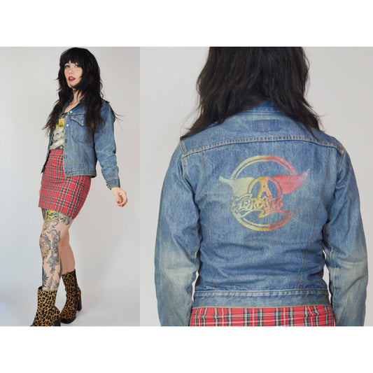 1970s XS LEVI'S AEROSMITH Jean Jacket – Vintage Blue Denim Denim Graphic Band Jacket