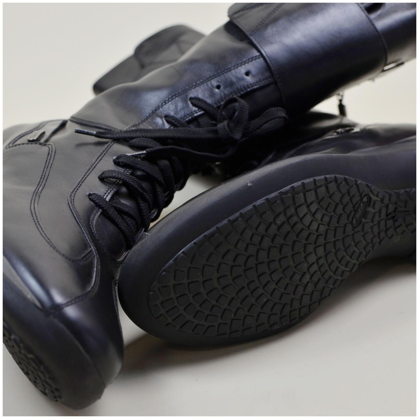 2000s 9 CEASAR PACIOTTI Tall Boots – Vintage Matrix Y2K Lace-up Black Leather Ankle Boots