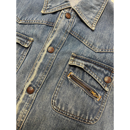 1960s XS Jean Jacket - Vintage Faded Blue Snap Button Faded Denim Coat