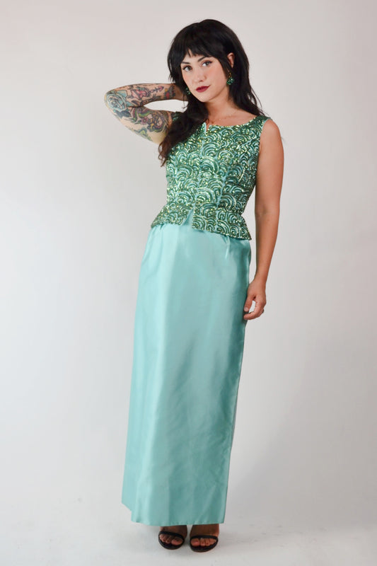 1960's Sequin Gown Vintage Mermaid Dress Selected by Old Moon Vintage