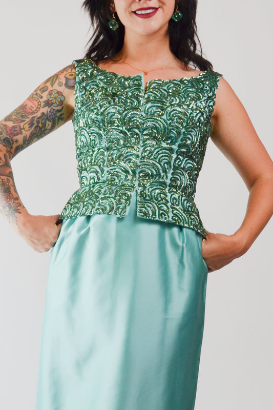 1960's Sequin Gown Vintage Mermaid Dress Selected by Old Moon Vintage