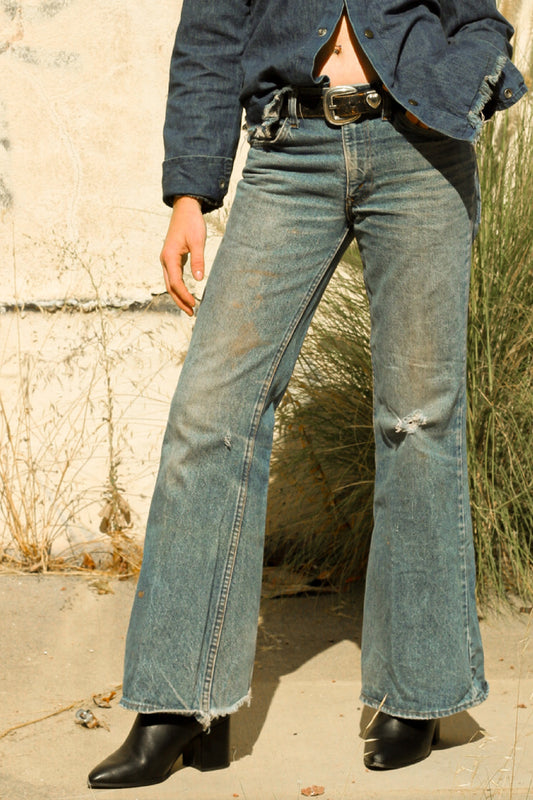 1960's LEVI'S Bell Bottom Distressed Vintage Jeans Selected by Old Moon Vintage