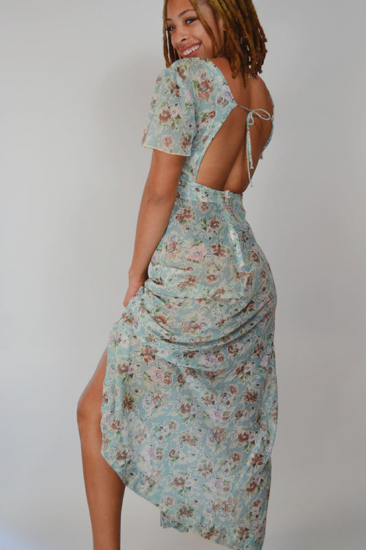 1970's Floral Fairy Sheer Vintage Maxi Dress Selected by Old Moon Vintage