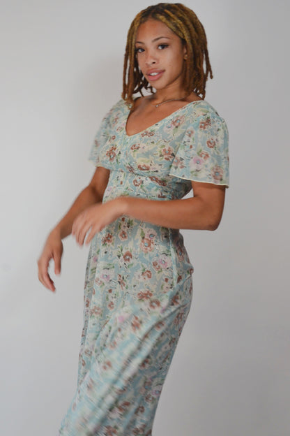 1970's Floral Fairy Sheer Vintage Maxi Dress Selected by Old Moon Vintage