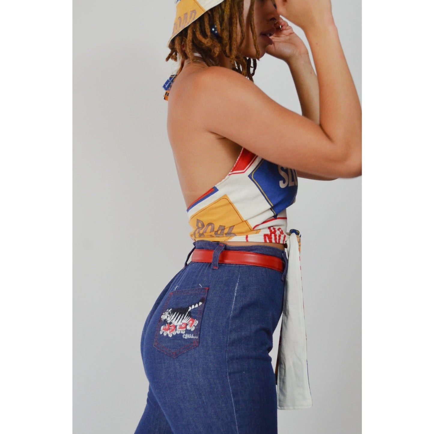 1980s 30 Waist KLIBAN Flare Jeans – Vintage Hand Embroidered Tiger Cat High Waisted Pants