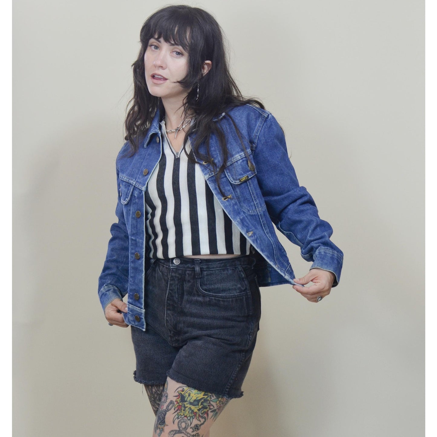 1970s Small LEE Jean Jacket - Vintage Button Down Dark Denim Coat