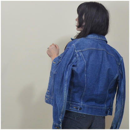 1970s Small LEE Jean Jacket - Vintage Button Down Dark Denim Coat