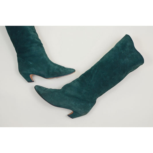 1980s 8.5N CHARLES JOURDAN Knee High Boots - Vintage Green Suede Boots