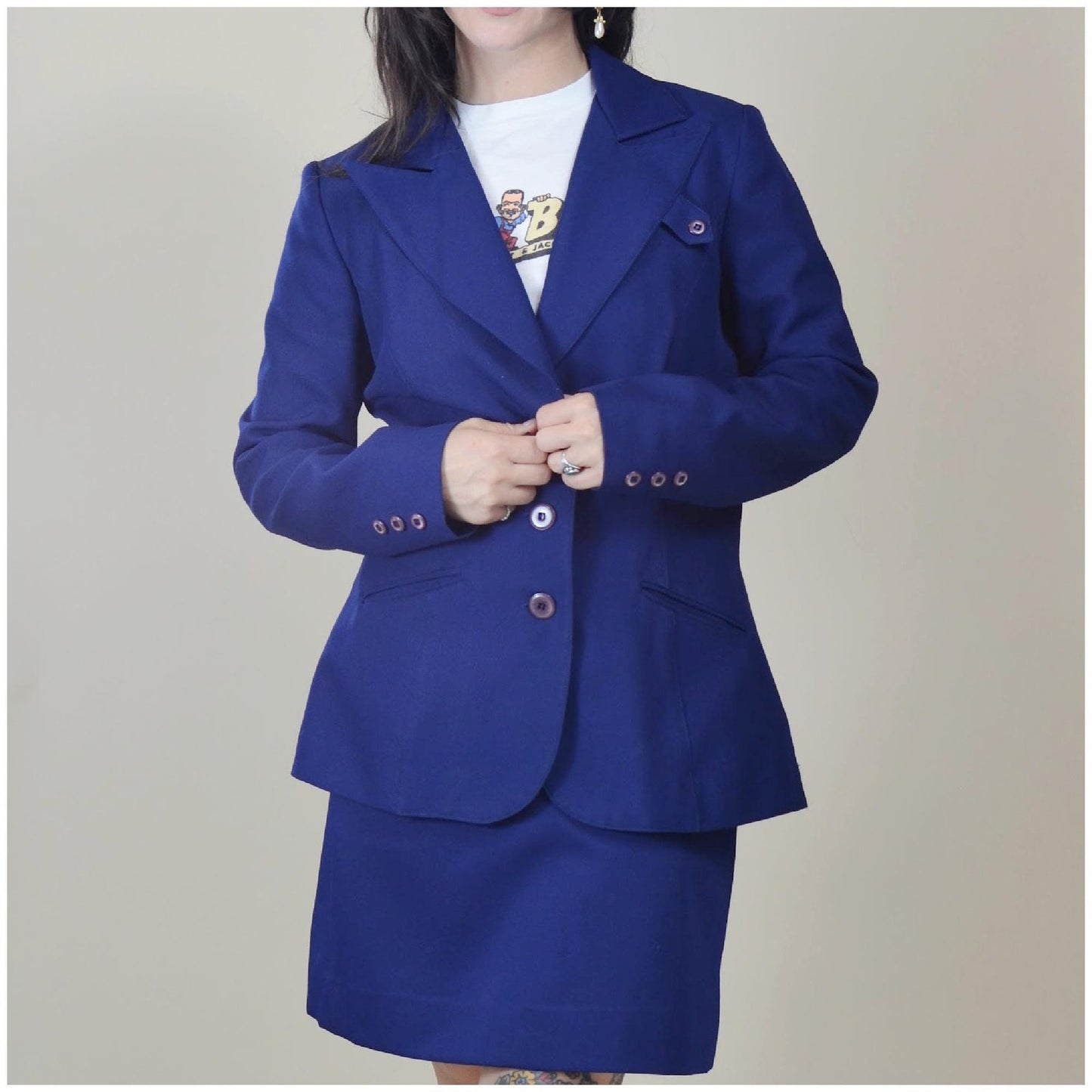 1970s XS Navy Blazer - Vintage Fitted Blue Daggar Collar "Got the Hot for Wendy Watts" Jacket