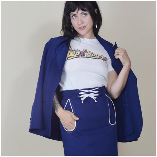1970s XS Navy Blazer - Vintage Fitted Blue Daggar Collar "Got the Hot for Wendy Watts" Jacket
