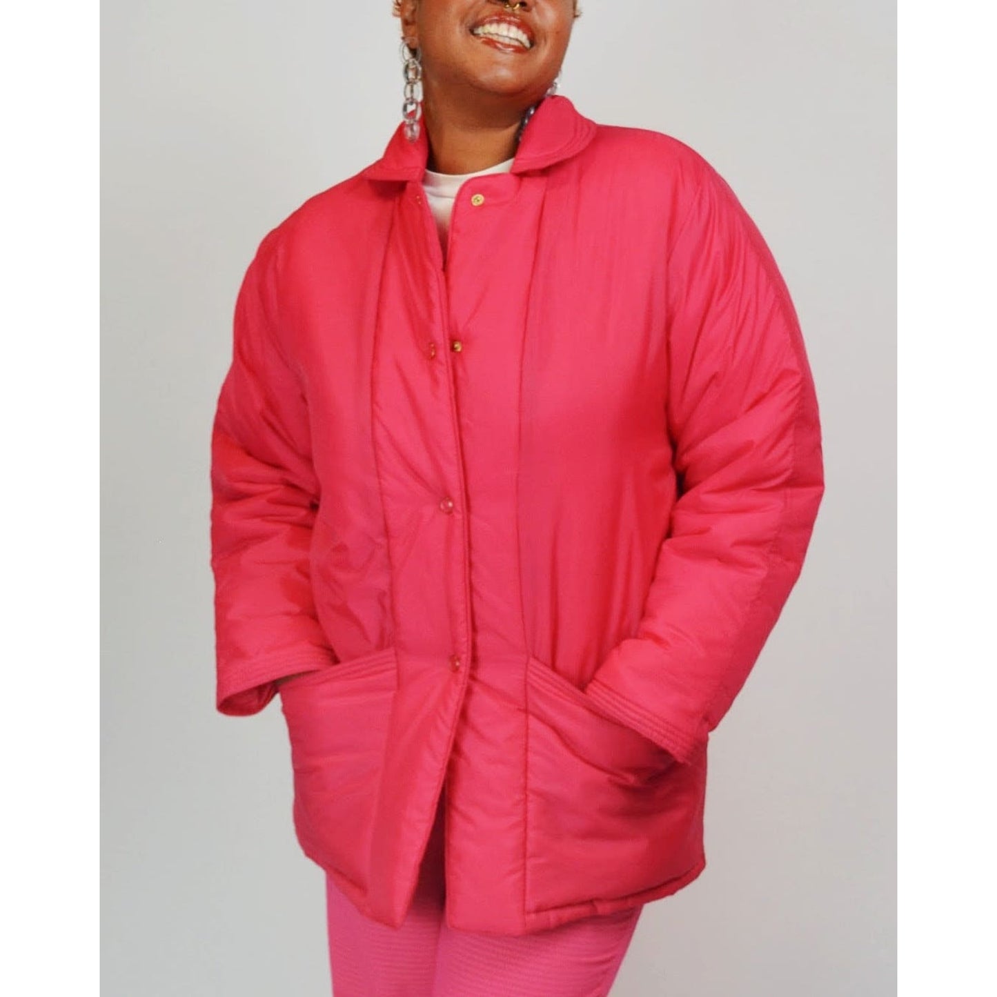 1980 XL Pink Puffy Jacket – Vintage Hot Pink Puffer Winter Coat