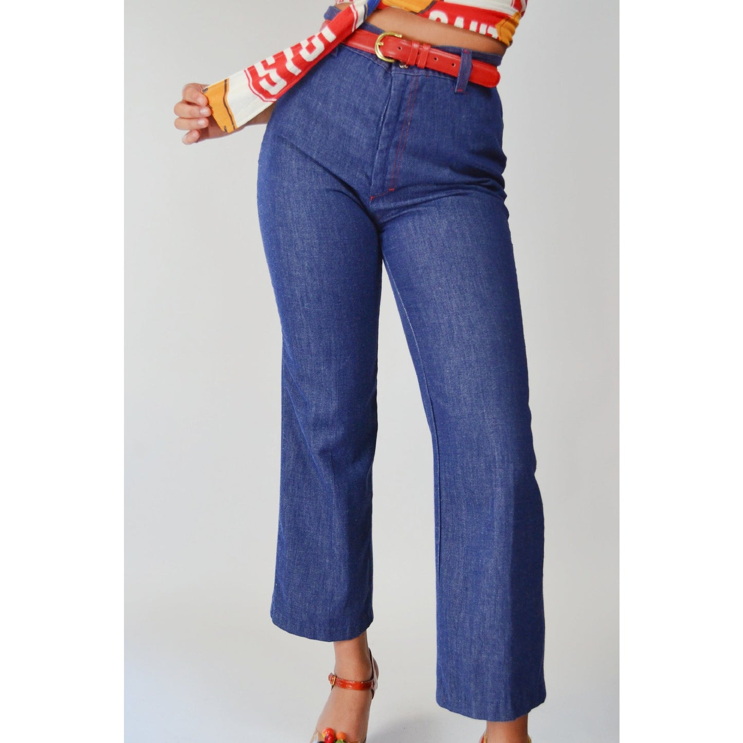 1980s 30 Waist KLIBAN Flare Jeans – Vintage Hand Embroidered Tiger Cat High Waisted Pants