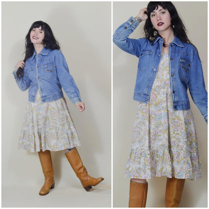1960s XS Jean Jacket - Vintage Faded Blue Snap Button Faded Denim Coat