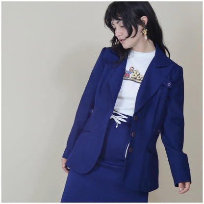 1970s XS Navy Blazer - Vintage Fitted Blue Daggar Collar "Got the Hot for Wendy Watts" Jacket