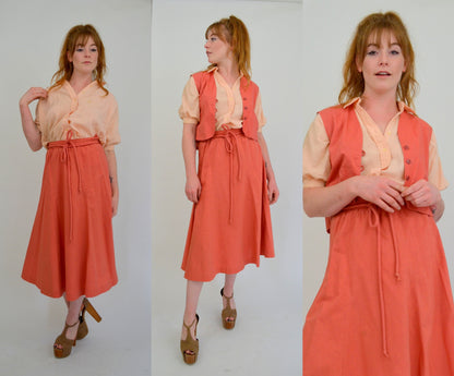 Small 1960s Dress Set Vintage 60s Boho 3 Piece Set Summer Outfit Skirt Vest and Blouse