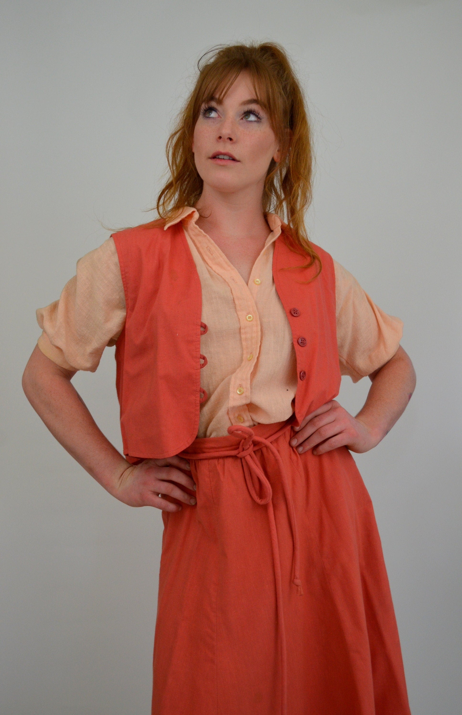 Small 1960s Dress Set Vintage 60s Boho 3 Piece Set Summer Outfit Skirt Vest and Blouse