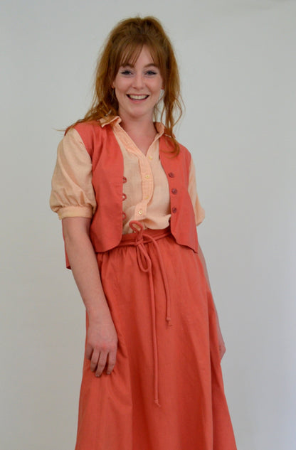 Small 1960s Dress Set Vintage 60s Boho 3 Piece Set Summer Outfit Skirt Vest and Blouse