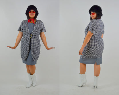 Plaid Mini Dress LARGE Vintage Black and White Checkered Mini 1990s Sundress