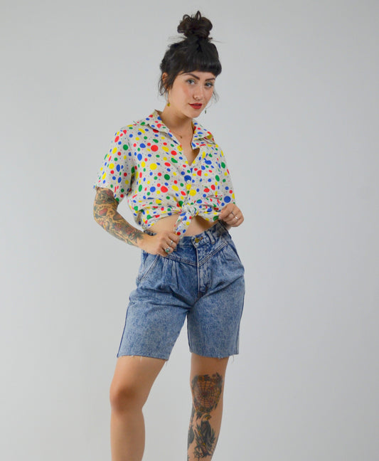26 Waist | 1980s Shorts Acid Wash Denim Mid Rise Summer Shorts 80s Long Denim Shorts 80s Vintage Shorts